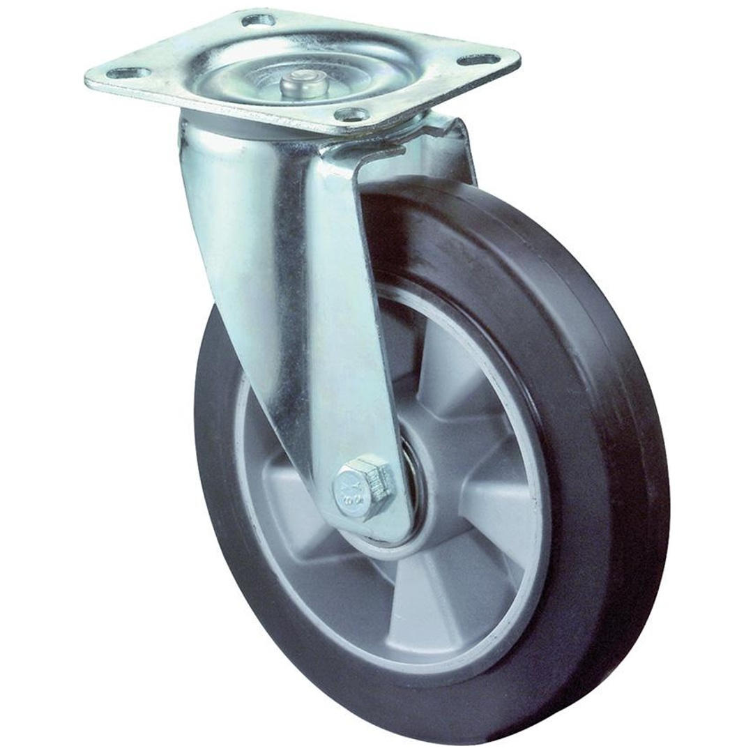 BS Rollen Transportrolle, Lenkrolle, Rad-Ø 160 mm, Tragf. 300 kg, Elastik schwarz, Bauhöhe 195 mm, Kugellager