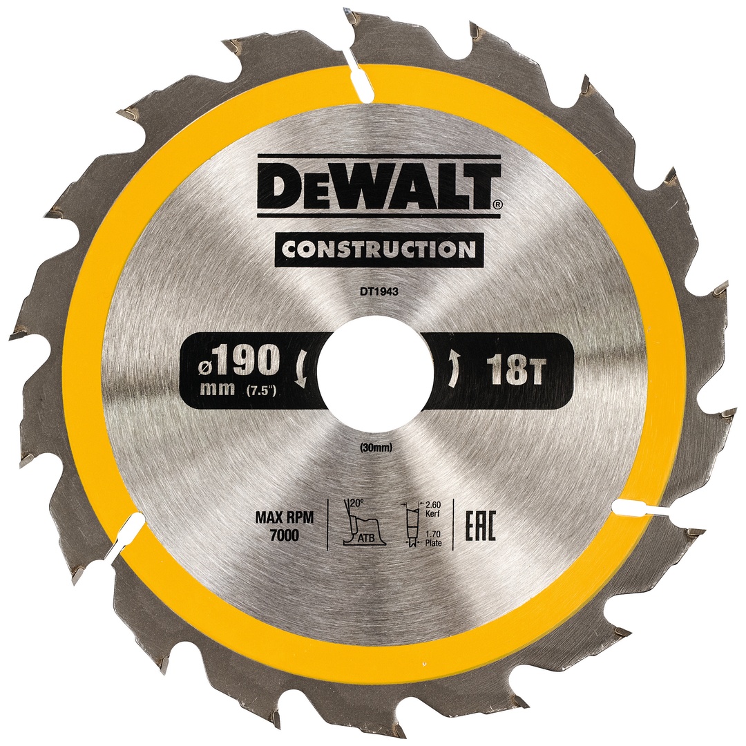 DeWalt Kreissägeblatt Handkr. 190/30 mm 18WZ