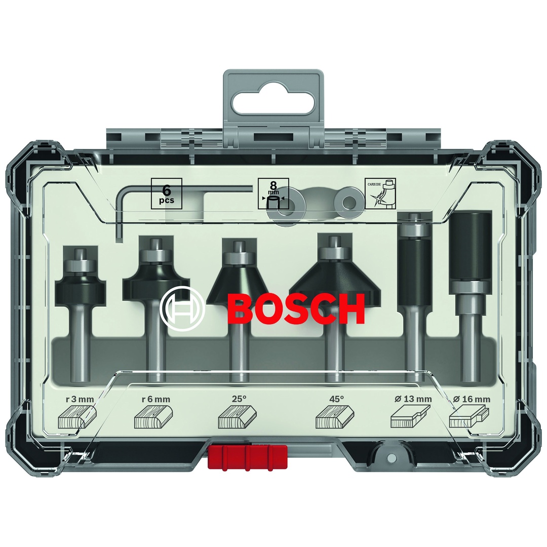 Bosch 2607017469 Edge Milling Cutter Set 8 mm Shank 6-Piece Robust Box