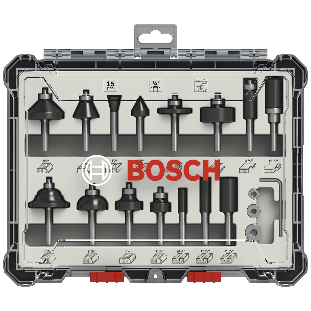 Bosch Freihandfräser-Set, 1/4-Schaft, 15-tlg. p1174012