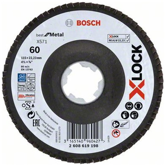 Bosch X-LOCK Fächerschleifscheibe BfM, Fibertragplatte, D115  mm, K 40, X571, abgew.