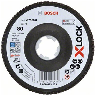 Bosch X-LOCK Fächerschleifscheibe BfM, Fibertragplatte, D115  mm, K 80, X571, abgew.