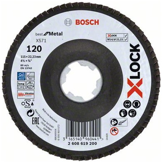 Bosch X-LOCK Fächerschleifscheibe BfM, Fibertragplatte, D115  mm, K 120, X571, abgew.