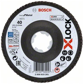 Bosch X-LOCK Fächerschleifscheibe BfM, Fibertragplatte, D125  mm, K 40, X571, abgew.