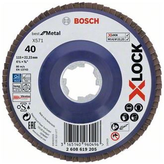 Bosch X-LOCK Fächerschleifscheibe BfM, Kunststofftragplt. D115  mm, K 40, X571, gerade