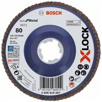 Bosch X-LOCK Fächerschleifscheibe BfM, Kunststofftragplt. D115  mm, K 80, X571, gerade