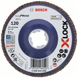 Bosch X-LOCK Fächerschleifscheibe BfM, Kunststofftragplt. D115  mm, K 120, X571, gerade