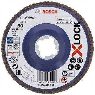 Bosch X-LOCK Fächerschleifscheibe BfM, Kunststofftragplt. D125  mm, K 60, X571, gerade