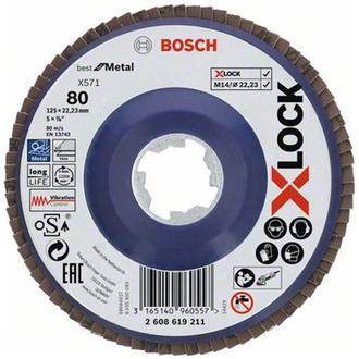 Bosch X-LOCK Fächerschleifscheibe BfM, Kunststofftragplt. D125  mm, K 80, X571, gerade