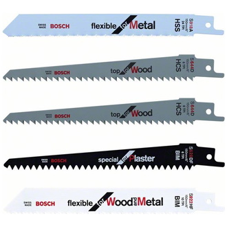 Bosch Messer-Set, System-Zubehör, 5 auswechselbare Sägeblätter, für Holz, Metall, Gips