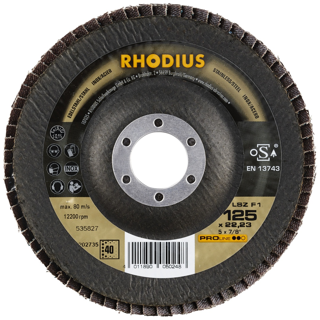 RHODIUS Lamellenschleifscheibe INOX125x22,23 K40