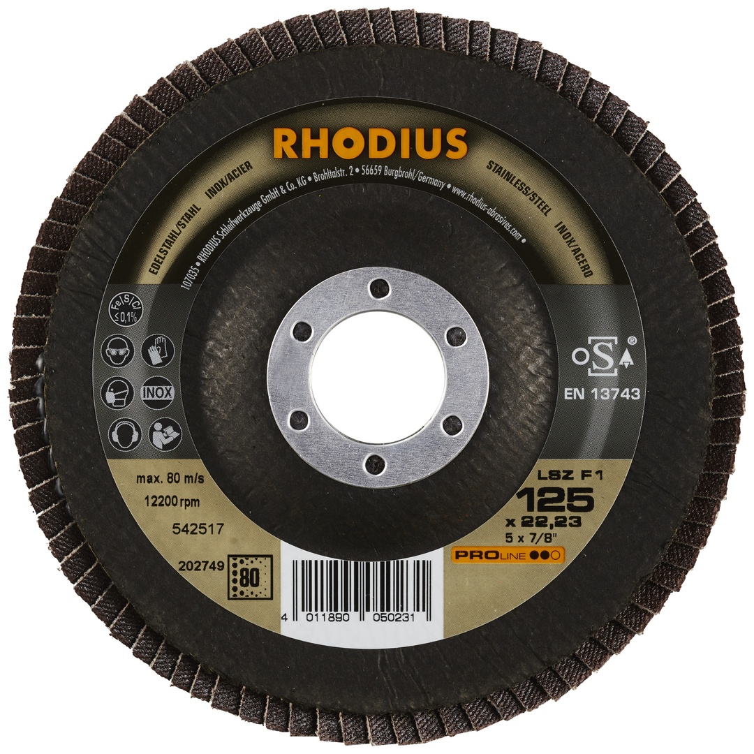 RHODIUS Lamellenschleifscheibe INOX125x22,23 K80