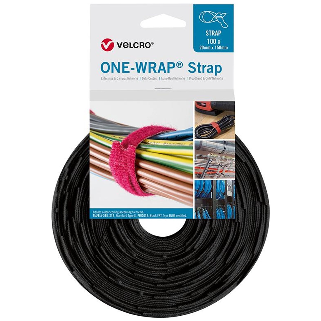 Attaches de câble velcro One Wrap Strap 20 x 200mm noir 25 unités