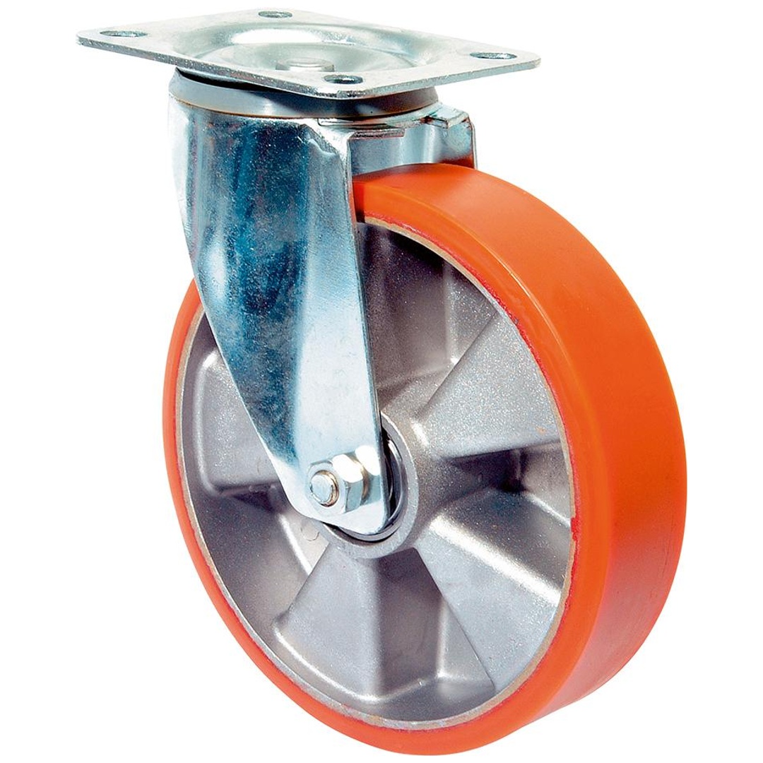 BS Rollen Transportrolle, Lenkrolle, Rad-Ø 80 mm, Tragf. 120 kg, Guss-Polyurethan orange, Bauhöhe 106 mm, Kugellager