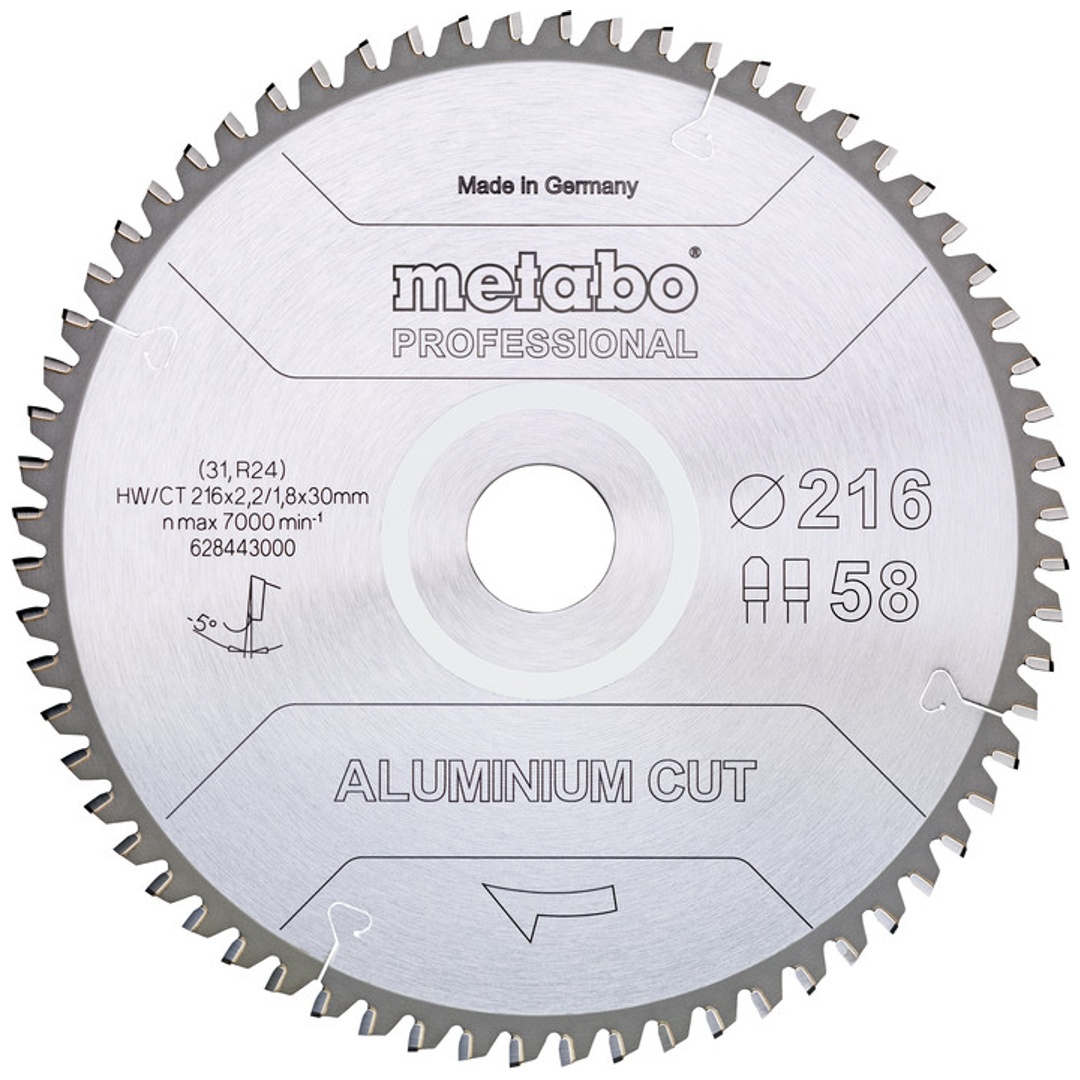 Metabo Sägeblatt aluminium cut - professional, 216x30 Z58 FZ/TZ 5°neg