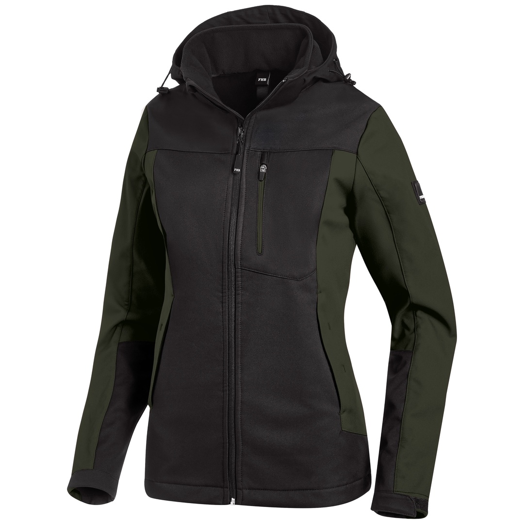 FHB Softshelljacke Damen Julia stark wasserabweisend Gr. XS oliv/schwarz