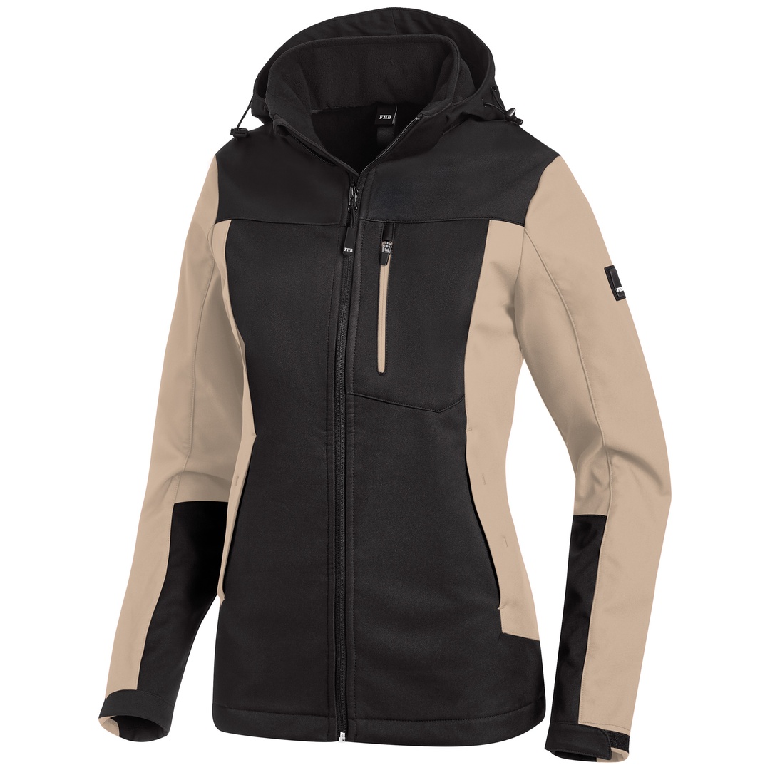 FHB Softshelljacke Damen Julia stark wasserabweisend Gr. XL beige/schwarz