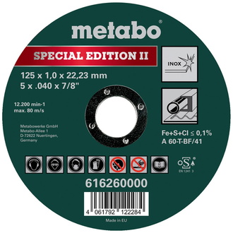 Metabo Special Edition II 125 x 1,0 x 22,23 mm, Inox, Trennscheibe, gerade Ausführung