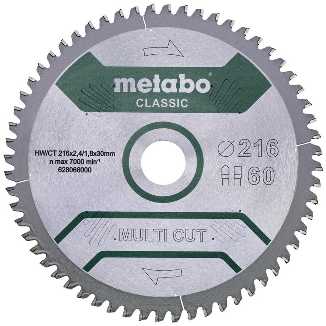 Metabo Sägeblatt multi cut - classic, 216x30 Z60 FZ/TZ 5°neg /B