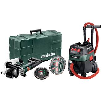 Metabo Set Mauernutfräse MFE 40 + Allessauger ASR 35 M ACP, mit 20 mm Diamantfrässcheibe 2 UP und 2 Diamant-Trennscheiben Classic UC, Kunststoffkoffer