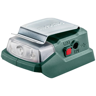 Metabo Akku-Power-Adapter PowerMaxx PA 12 LED-USB, 12 V Anschluss + 5 V USB + LED-Licht, Karton