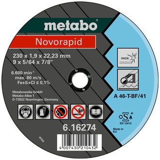 Metabo Trennscheibe Novorapid 180 x 1,5 x 22,23 mm, Inox, gerade Ausführung