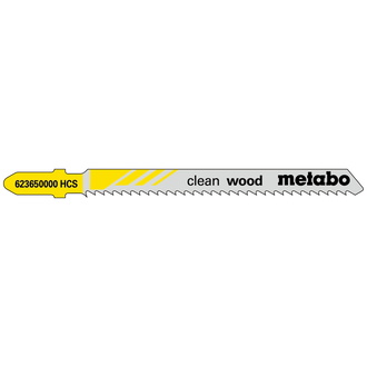 Metabo 5 Stichsägeblätter "clean wood" 74/ 2,5 mm, HCS, freiwinkelgeschliffen / zähnegeschliffen / umgekehrte Verzahnung