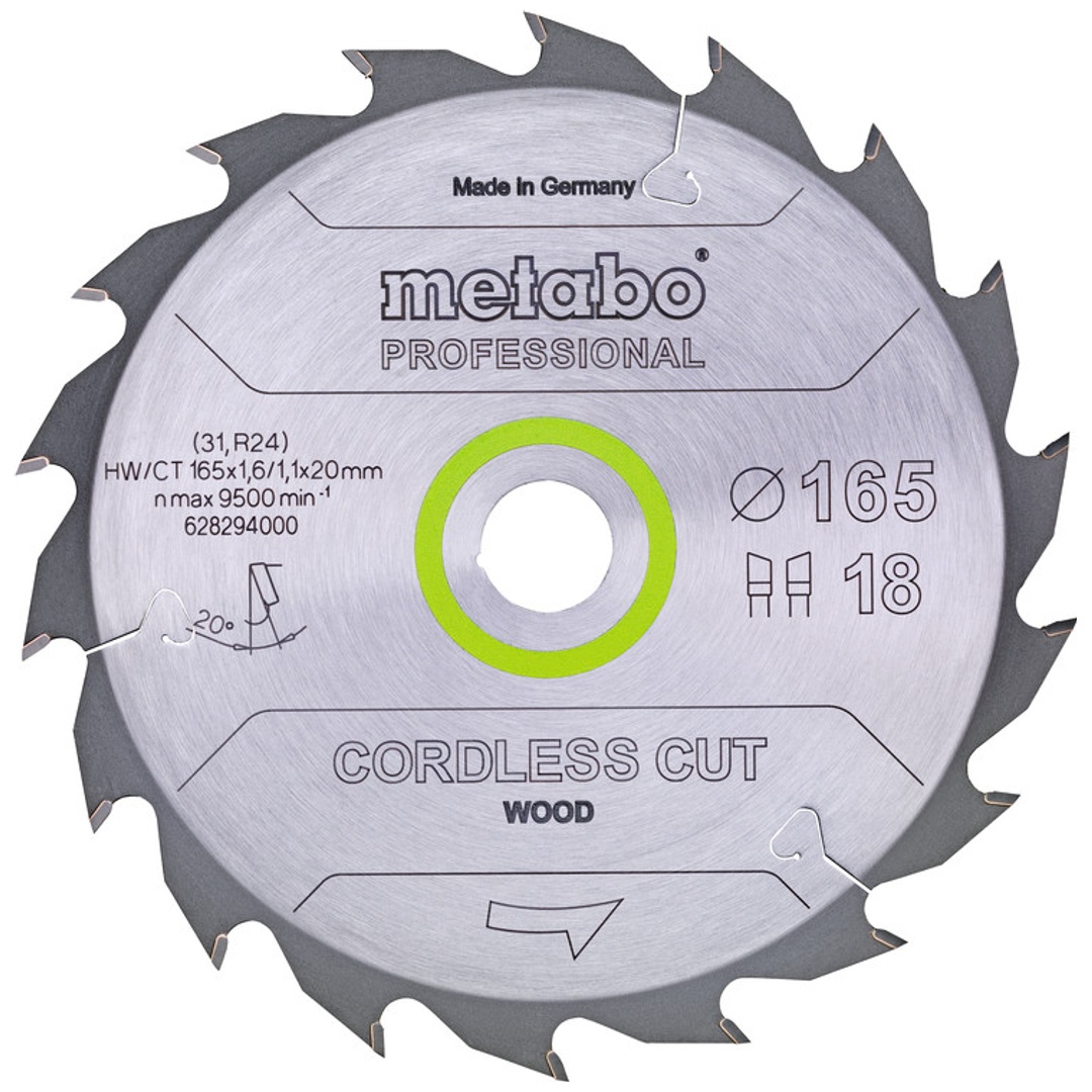 Metabo Sägeblatt cordless cut wood - professional, 165x20 Z18 WZ 20°