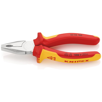 Knipex Kombizange isoliert mit Mehrkomponenten-Hüllen, VDE-geprüft verchromt 160 mm