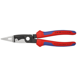 Knipex Elektro-Installationszange, mit Mehrkomponenten-Hüllen, schwarz atramentiert 200 mm, Art.Nr. 13 82 200