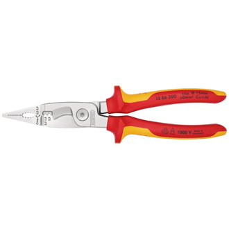 Knipex Elektro-Installationszange isoliert mit Mehrkomponenten-Hüllen, VDE-geprüft verchromt 200 mm, Art.Nr. 13 86 200