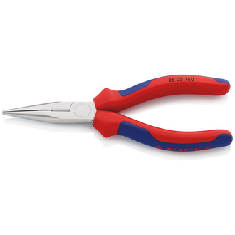 Knipex Flachrundzange mit Schneide (Radiozange), mit Mehrkomponenten-Hüllen, verchromt 160 mm, flach-runde Backen