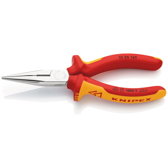 Knipex Flachrundzange mit Schneide (Radiozange) isoliert mit Mehrkomponenten-Hüllen, VDE-geprüft verchromt 160 mm, flach-runde Backen