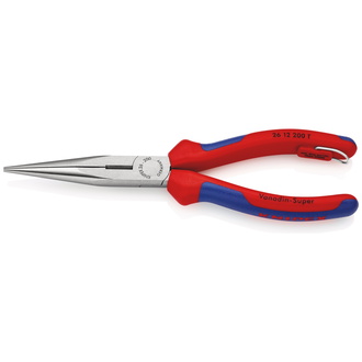 Knipex Flachrundzange mit Schneide (Storchschnabelzange) mit Mehrkomponenten-Hüllen, mit Befestigungsöse, schwarz atramentiert 200 mm, flach-runde Bac