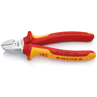 Knipex Seitenschneider isoliert mit Mehrkomponenten-Hüllen, VDE-geprüft verchromt 160 mm, Schneide mit Facette