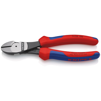 Knipex Kraft-Seitenschneider, mit Mehrkomponenten-Hüllen, schwarz atramentiert 180 mm, Art.Nr. 74 02 180