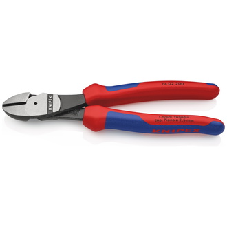 Knipex Kraft-Seitenschneider, mit Mehrkomponenten-Hüllen, schwarz atramentiert 200 mm, Art.Nr. 74 02 200