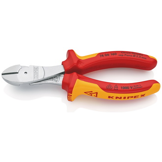 Knipex Kraft-Seitenschneider isoliert mit Mehrkomponenten-Hüllen, VDE-geprüft verchromt 160 mm