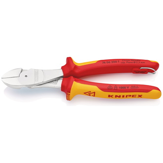 Knipex Kraft-Seitenschneider isoliert mit Mehrkomponenten-Hüllen, VDE-geprüft, mit integrierter isolierter Befestigungsöse, Art.Nr. 74 06 200 T