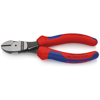 Knipex Kraft-Seitenschneider, mit Mehrkomponenten-Hüllen, schwarz atramentiert 160 mm, Art.Nr. 74 12 160