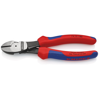 Knipex Kraft-Seitenschneider, mit Mehrkomponenten-Hüllen, schwarz atramentiert 180 mm, Art.Nr. 74 12 180