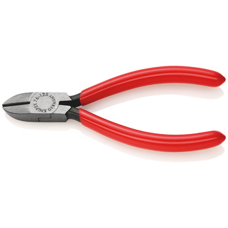 Knipex Seitenschneider für Elektromechaniker, mit Kunststoff überzogen, schwarz atramentiert, 125 mm, Schneide mit Facette