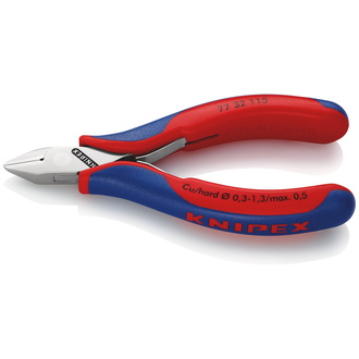 Knipex Elektronik-Seitenschneider, mit Mehrkomponenten-Hüllen, 115 mm, Art.Nr. 77 32 115