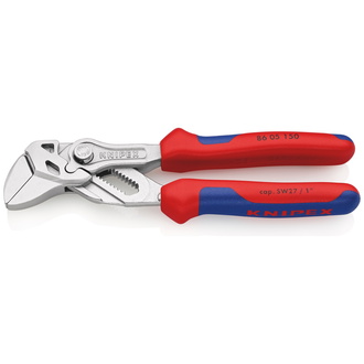 Knipex Zangenschlüssel Zange und Schraubenschlüssel in einem Werkzeug, mit Mehrkomponenten-Hüllen, verchromt 150 mm