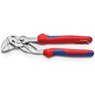 Knipex Zangenschlüssel Zange und Schraubenschlüssel in einem Werkzeug mit Mehrkomponenten-Hüllen, mit Befestigungsöse, verchromt 180 mm