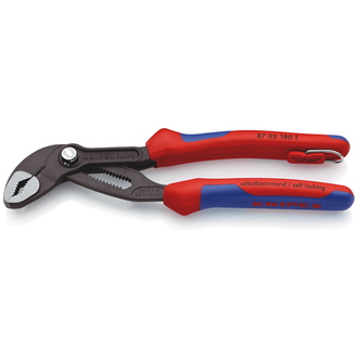 Knipex Cobra Hightech-Wasserpumpenzange mit Mehrkomponenten-Hüllen, mit Befestigungsöse, grau atramentiert 180 mm