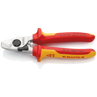 Knipex Kabelschere mit Öffnungsfeder isoliert mit Mehrkomponenten-Hüllen, VDE-geprüft verchromt 165 mm