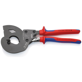 Knipex ACSR Freileitungsschneider (Ratschenprinzip) für Freileitungsseile mit Stahlkern, mit Mehrkomponenten-Hüllen, brüniert, 340 mm (SB-Karte/Bliste