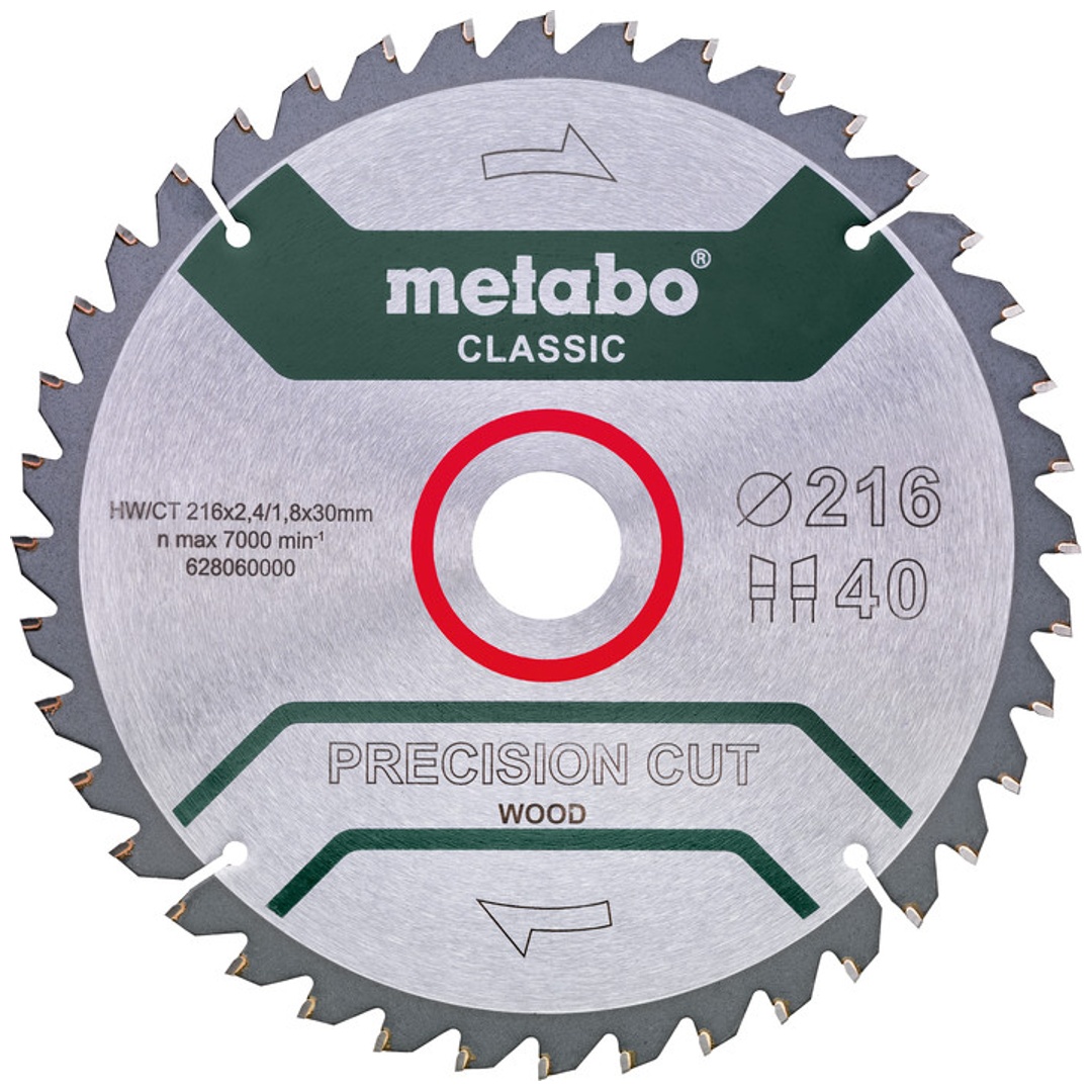 Metabo Sägeblatt precision cut wood - classic, 216x30, Z40 WZ 5°neg.