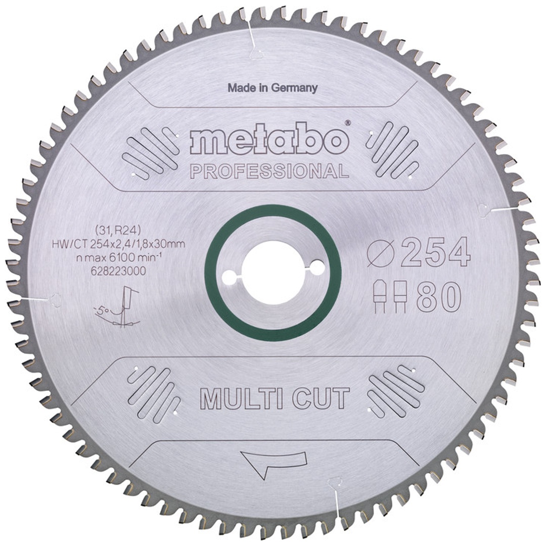 Metabo Kreissägeblatt multi cut - professional 254 x 30 x 2,4/1,8, 80 Zähne, Spanwinkel 5° neg.